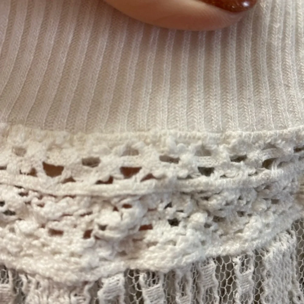 Free People White, Waffle, Raw Hem Top
